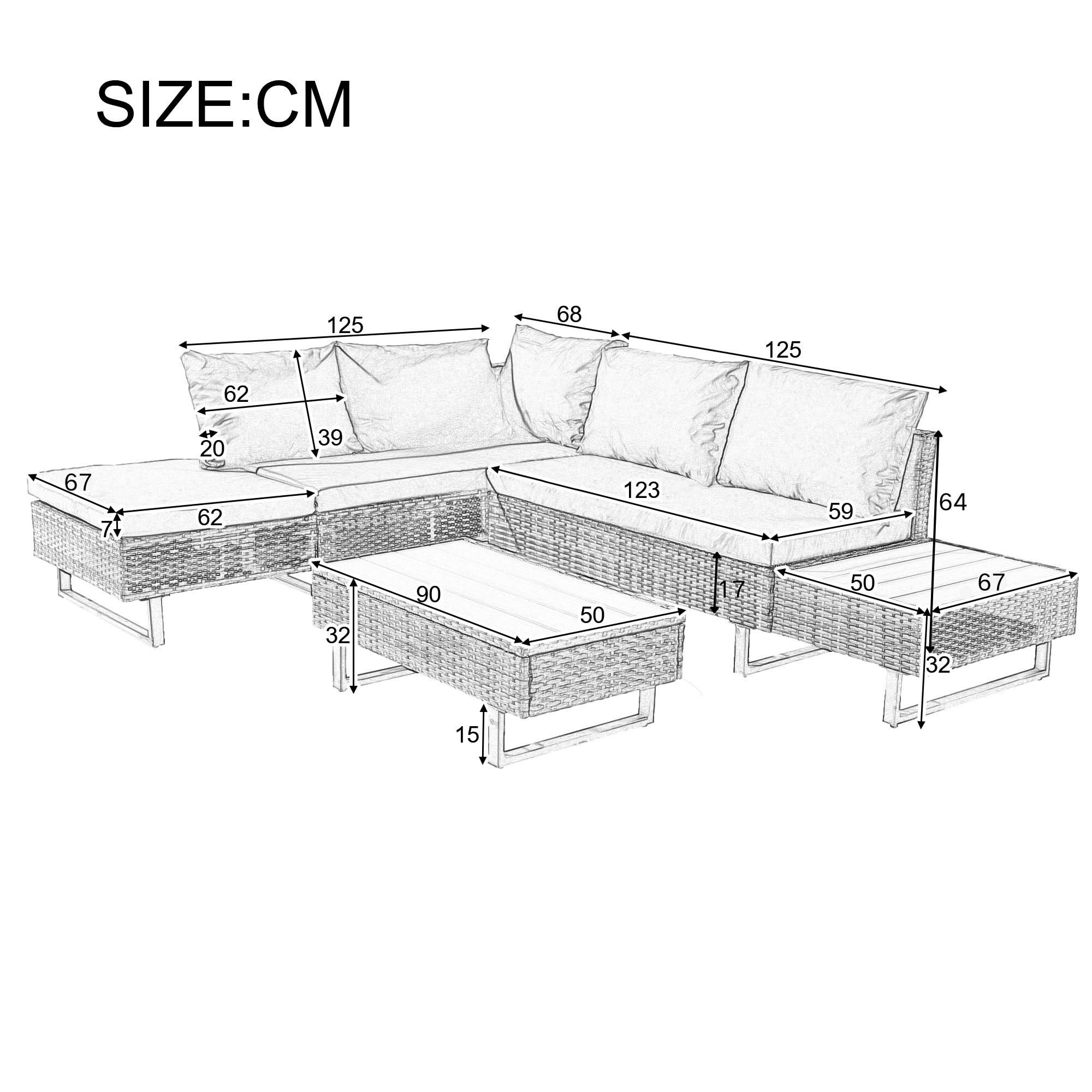 Rtopsu Polyrattan Gartenmöbel Sitzgruppe Sofa Set für 5 Personen, Gartenlounge Balkonmöbel Terrassenmöbel mit Ecksofa Gehärtetem GlasTisch und Auflagen für Innenhof Garten Balkon, Grau