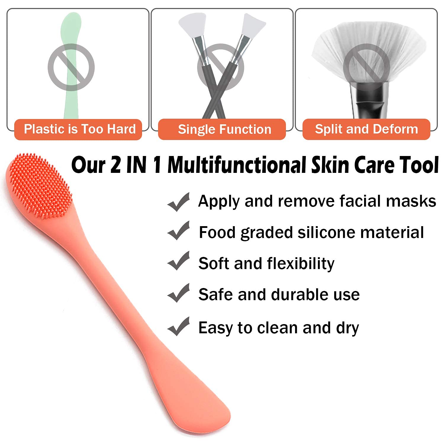 Pack of 2 Kedar Silicone Face Mask Brush Flexible Facial Mud Mask Applicator Brush Face Mask Spatula Hairless Moisturizers Applicator Tools for Mud,Clay,Body Lotions,Charcoal Mixed Mask 1