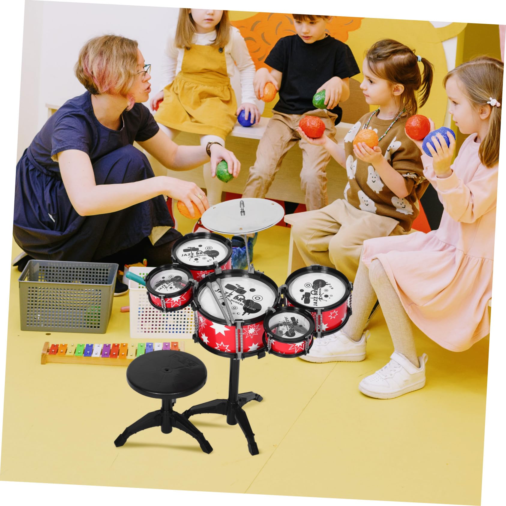 Juego de Minibatería Infantil de Plástico Rojo Diseño Realista y Seguro para Bebés, Juguete Musical Educativo para Niños Pequeños y Bebés