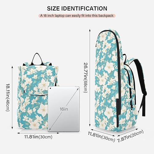 Miniatura 3 de Mochila de pelota de raqueta de tenis, grande, resistente, elegante, blanco, flores de Clematis, fondo verde azulado, bolsas de gimnasio, mochila de