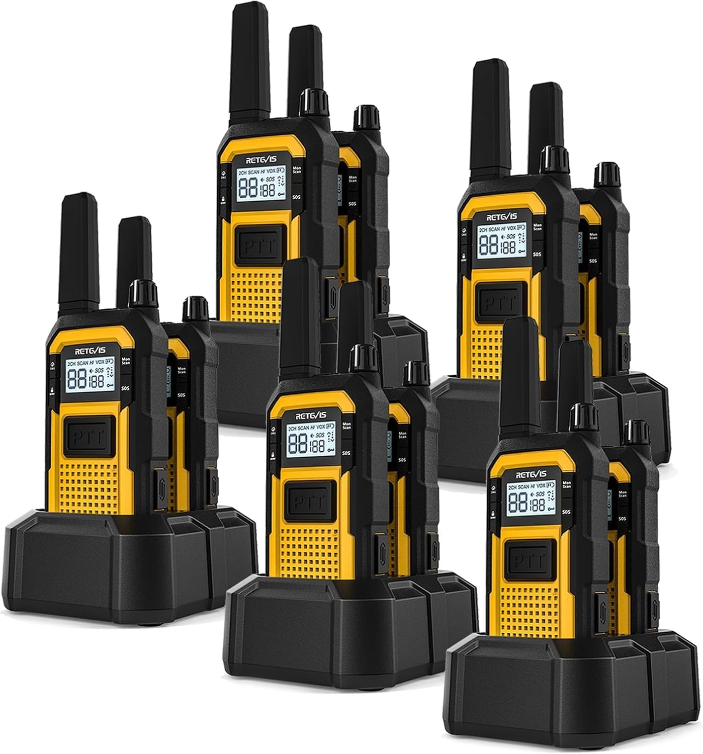 Retevis RB648 Walkie Talkie Robusto, Radio Bidirezionale Impermeabile IP67 | Antipolvere, Resistente alle Cadute, SOS Vibrazione PMR Walkie-Talkie per Ambienti Industriali Difficili(10 Pezzi, Giallo)