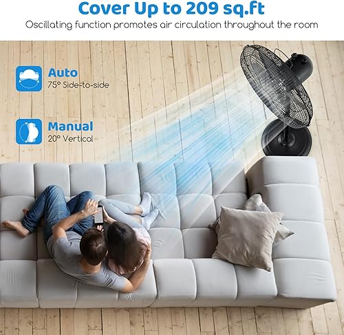 Miniatura 2 de Tangkula Ventilador de pedestal de metal de 16 pulgadas, ventilador de pie de metal industrial con altura ajustable, 3 velocidades, oscilación de