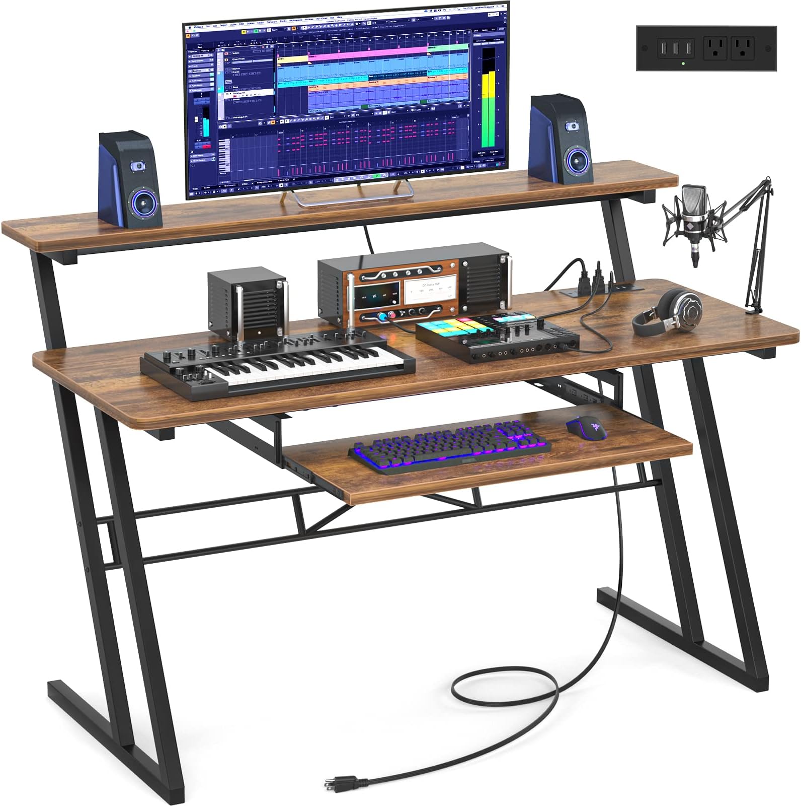 Acme Suitor Wooden Top Music Recording Studio Desk in White and Black Home & Kitchen