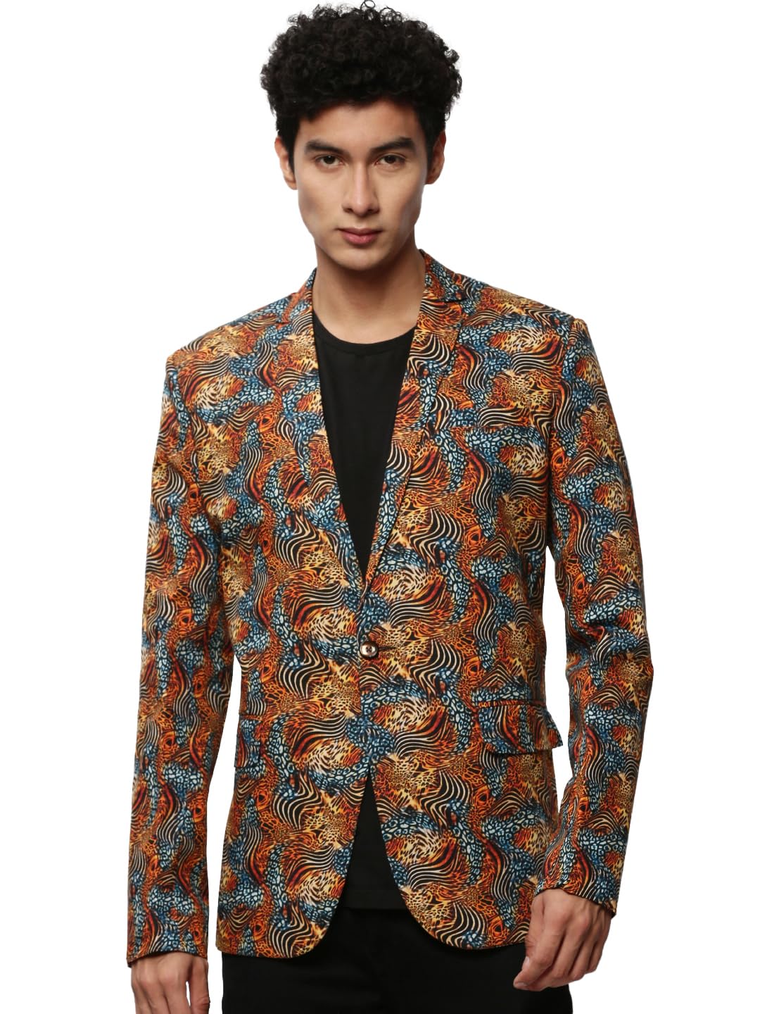showoffff SHOWOFF Men's Notched Lapel Printed Orange Single-Breasted Blazer-SOBLZ-080-7_Orange-picture-18