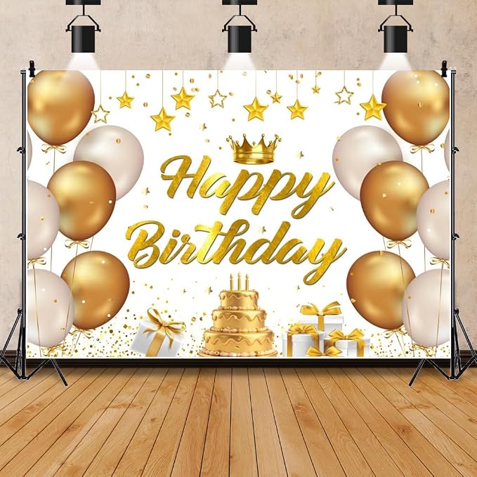 Fondo para fotografía de cumpleaños de 10x8 pies dorado y blanco con brillo miniatura 3