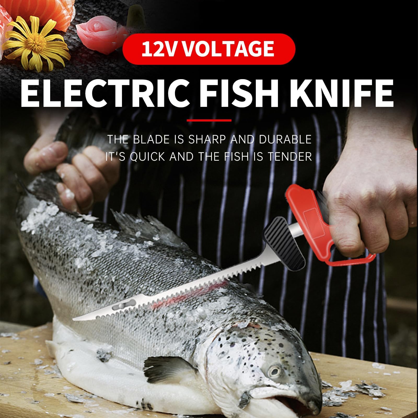 Cuchillo de Filete de Pescado eléctrico inalámbrico, Cuchillo de Filete eléctrico inalámbrico para Pescado/Pesca al Aire Libre, con 4 Cuchillas alternativas antiadherentes recubiertas de Acero