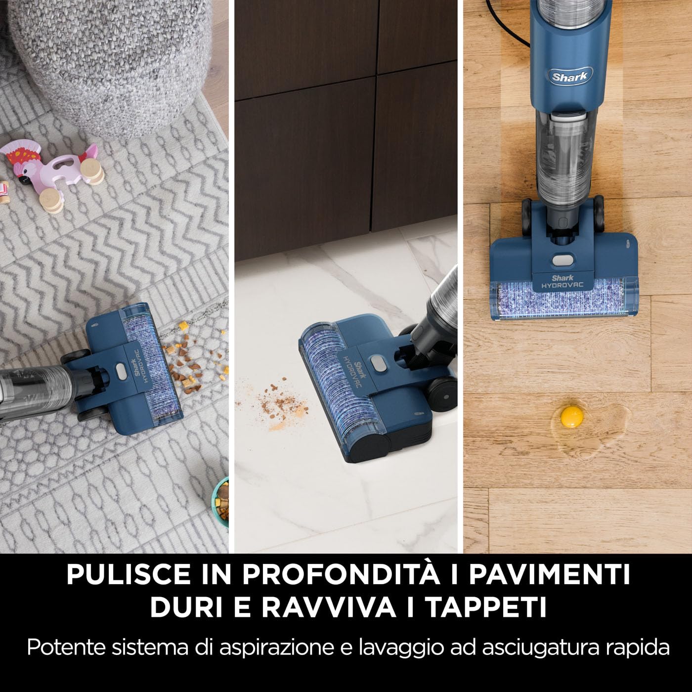 Shark WD100EU HydroVac Aspirapolvere Lavapavimenti Wet & Dry Autopulente Blu Navy