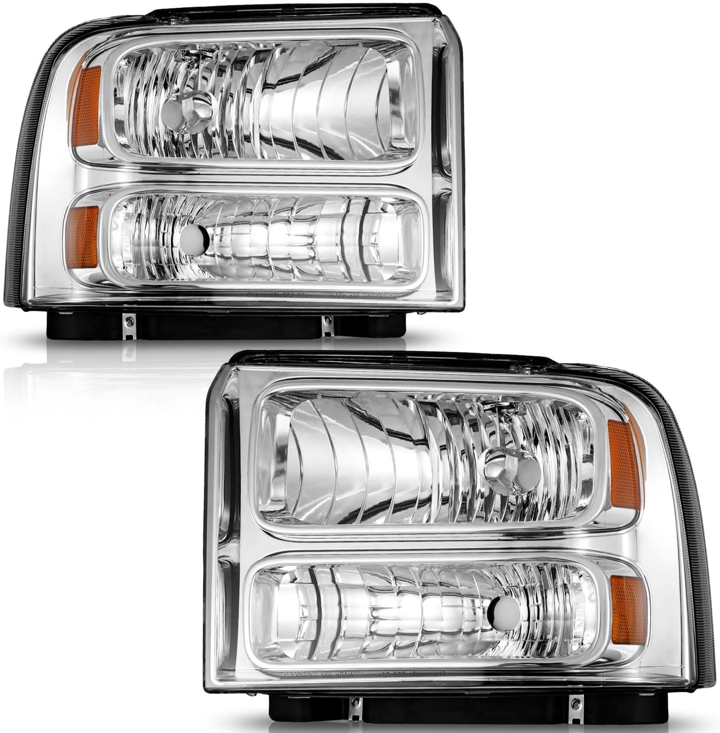 WEELMOTO Headlights Assembly Compatible with 2005-2007 Ford F250 F350 F450 F550 Super Duty /2005 Ford Excursion Headlamp Replacement 2005 2006 2007 Ford F250 Chrome Housing Driver and Passenger Side