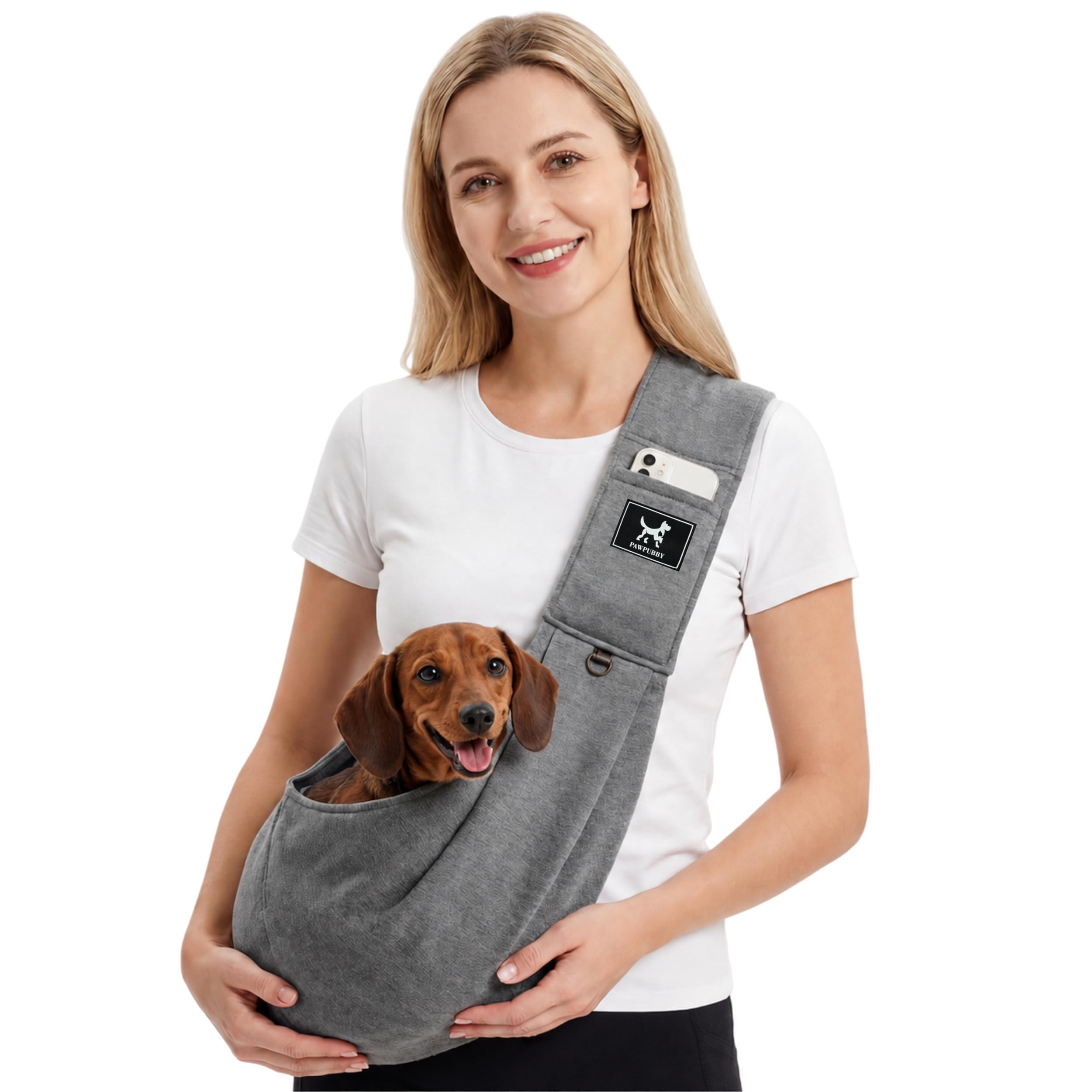 PAWPUBBY Dog Sling Carrier, Wide Padded Shoulder Strap for Extra Comfort, Hands-Free Adjustable Pet Carrier Sling for Small Dogs & Cats, Breathable Lightweight for Travel Walking (Dark Grey, M)