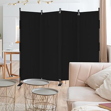 Room Divider 4 Panel Folding Screen 6ft Portable Wall Partition Room Divider with 3 Metal Feet,Privacy Screen Indoor Doubles as a Cubicle Wall,Suitable for Bedroom Living Room Office,Black