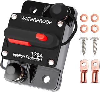120 Amp Circuit Breaker with Manual Reset Waterproof Inline Fuse for Car Boat Trolling Motor ATV Manual Power Protect for Audio System Fuse, 12V-48V DC