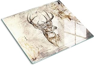 Tulup Chopping Board 60 x 52 cm Tempered Glass Kitchen Lid Induction Hob Protection Plate - Deer