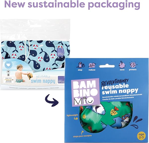 Bambino Mio Baby and Toddler Reusable Swim Nappy Pant, 2-3 Years, Whale Wharf, Boys and Girls - 2