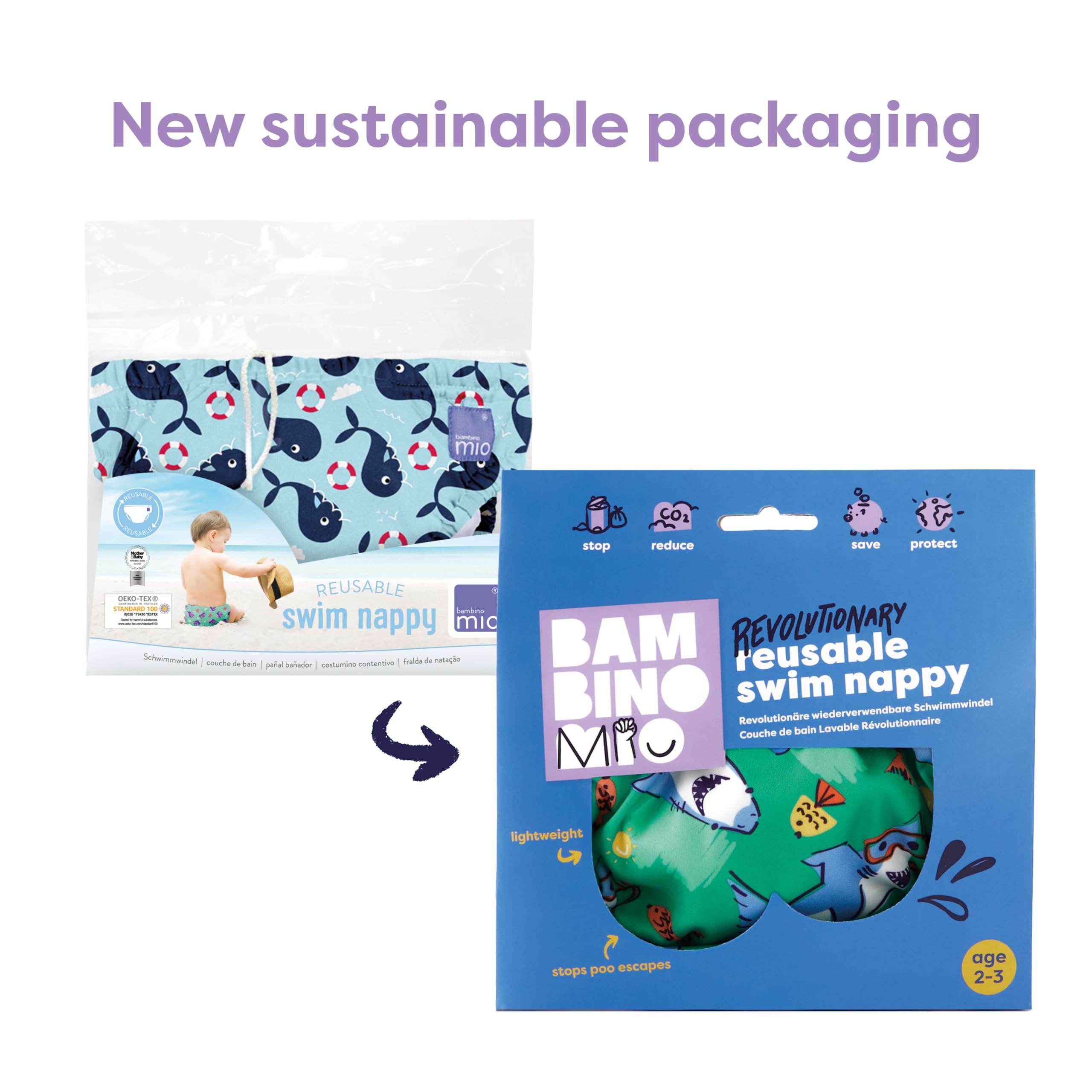 Bambino Mio Baby and Toddler Reusable Swim Nappy Pant, 2-3 Years, Whale Wharf, Boys and Girls - 3