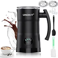 Unokit Espumador De Leite, Vaporizador E 4 Em 1 Com Controle Temperatura Desligamento Automático, Aquecedor 350 Ml, Máquina Espuma Quente Fria Para Café, Latte, Cappuccino, Macchiato, Preto