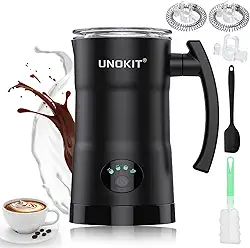 Unokit Espumador De Leite, Vaporizador E 4 Em 1 Com Controle Temperatura Desligamento Automático, Aquecedor 350 Ml, Máquina Espuma Quente Fria Para Café, Latte, Cappuccino, Macchiato, Preto