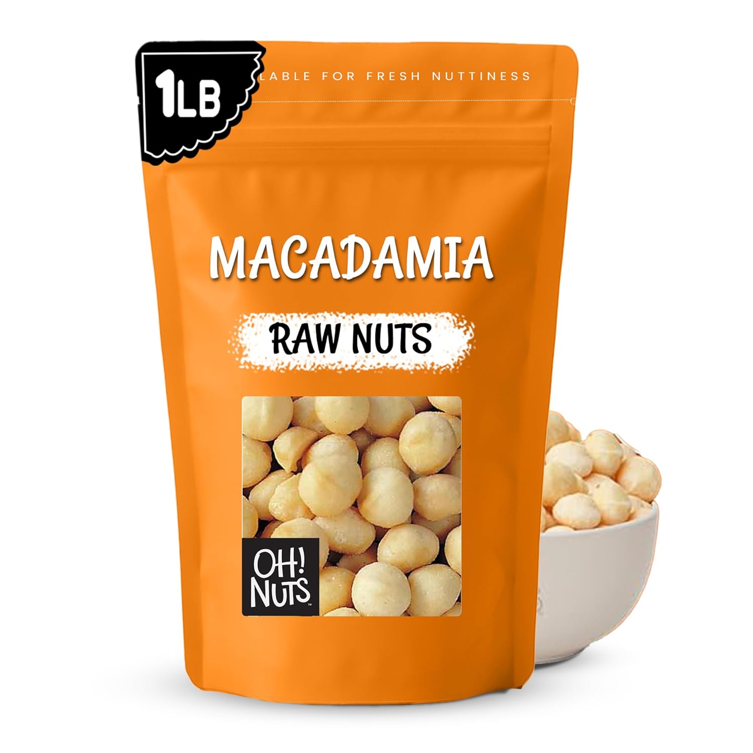 Oh! Nuts Raw Macadamia Nuts - Macadamia Nuts Unsalted - Jumbo Macadamia - 1 lb - 100% Natural Snack