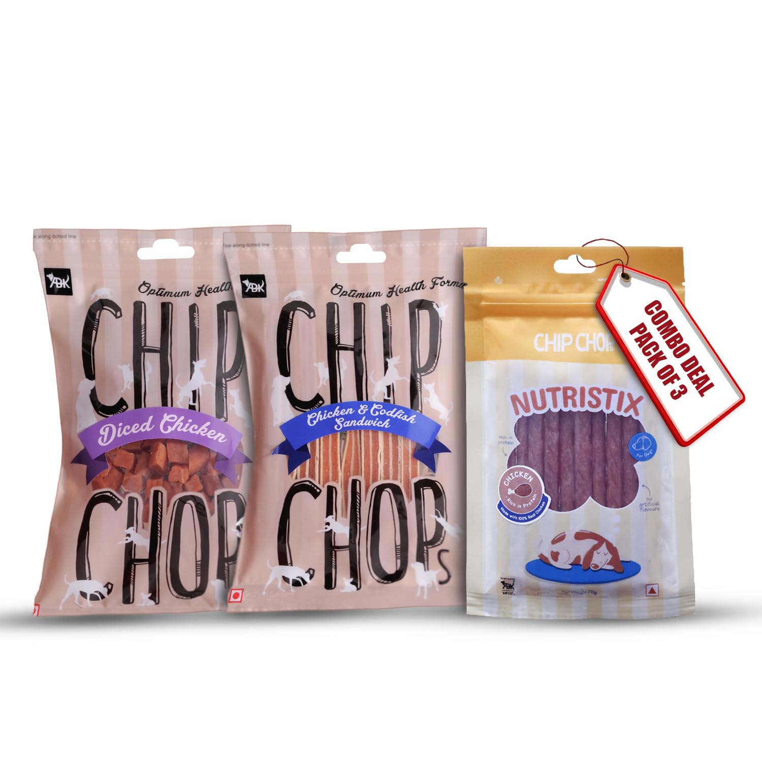 Combo of Chip Chops Diced Chicken, Chicken & Codfish Sandwich Stick and Nutristix Chicken Flavor Dog Treats, for All Dog Breeds and Life Stages-(Pack of 3) (B0C89W8F7K) Amazon Price History, Amazon Price Tracker