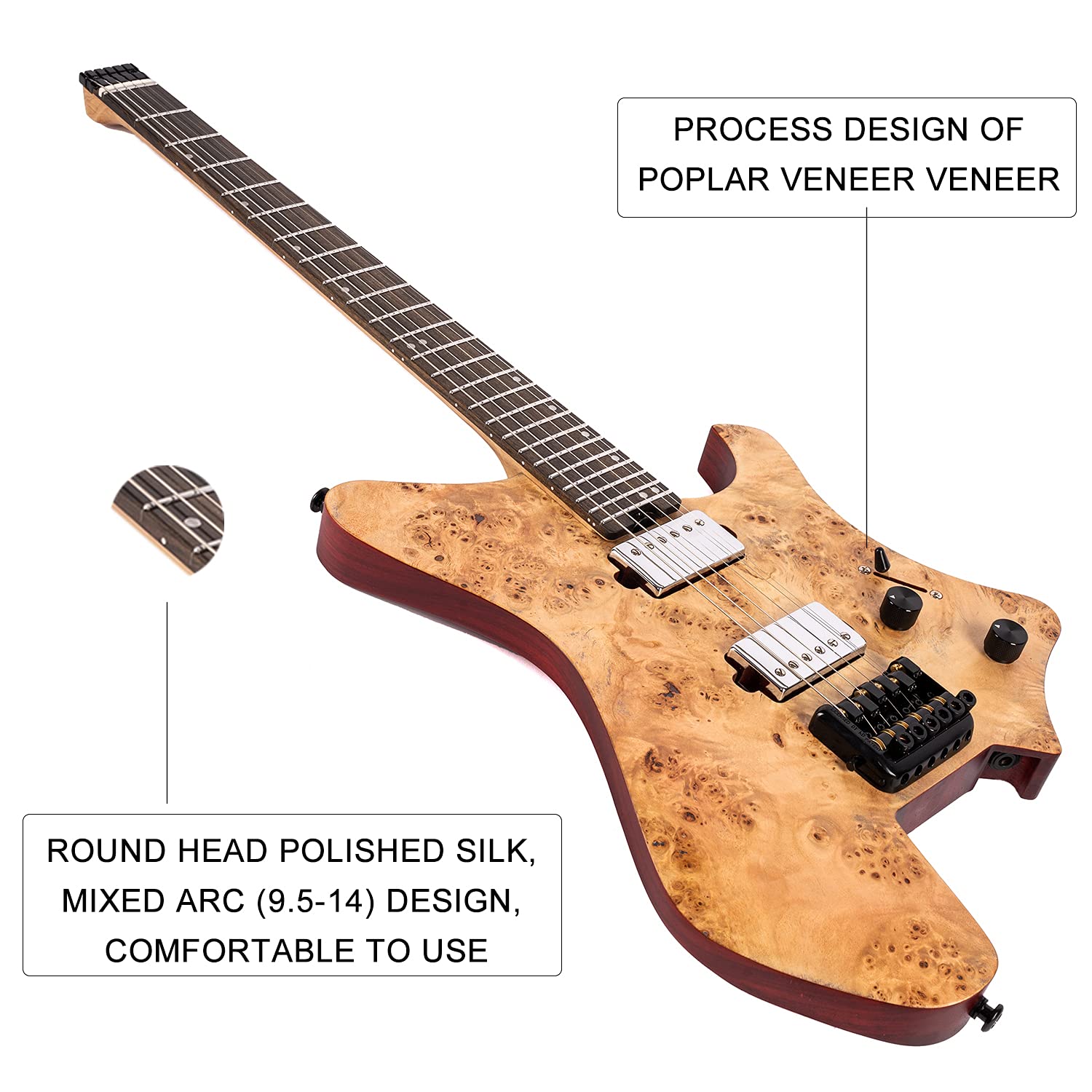 EART Headless Electric Guitar GW2 fix Bridge for 6 String Travel Guitar