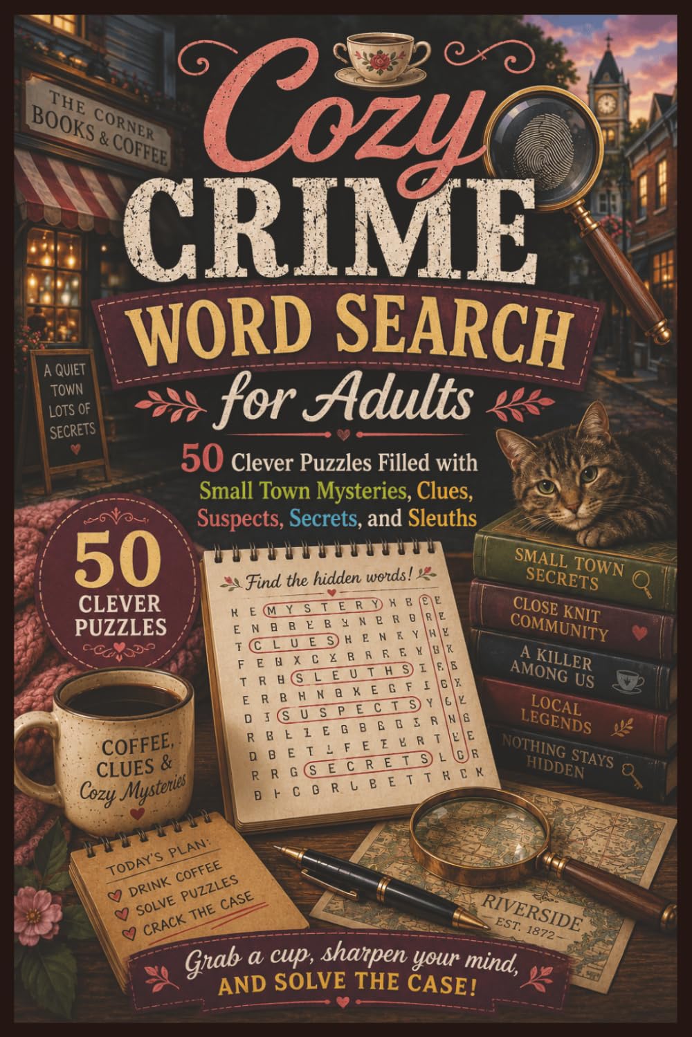 Cozy Crime Word Search for Adults: 50 Clever Puzzles Filled with Small Town Mysteries, Clues, Suspects, Secrets, and Sleuths (Word search books collection)