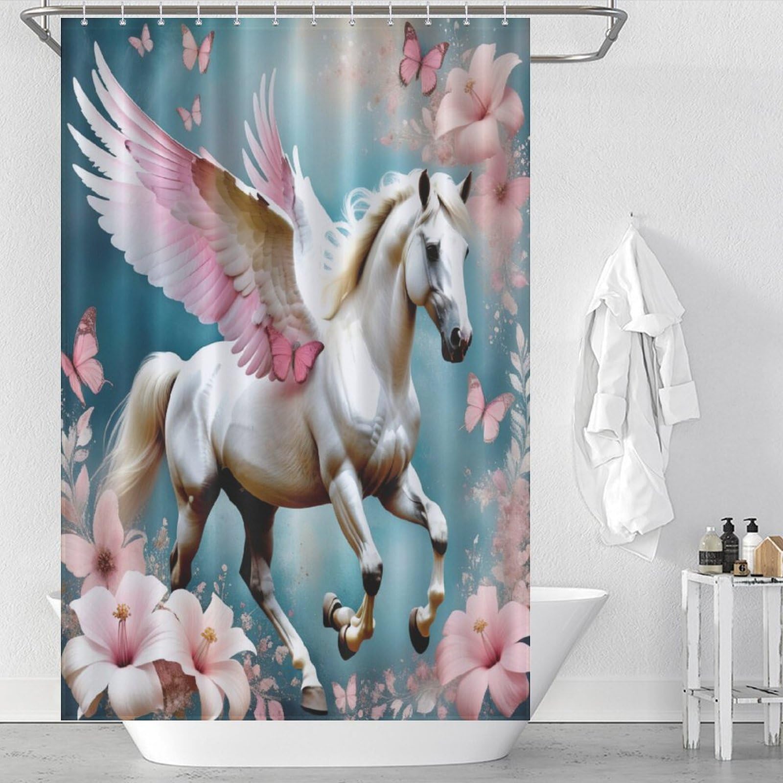 Rideau de douche cheval animal imperméable 122x183 cm avec crochets pour salle de bain