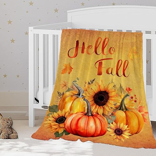 Miniatura 53 de YeeJu Manta decorativa de otoño, color naranja, Acción de Gracias, otoño, lindas calabazas, manta para sofá, cama, sala de estar, suave, acogedora