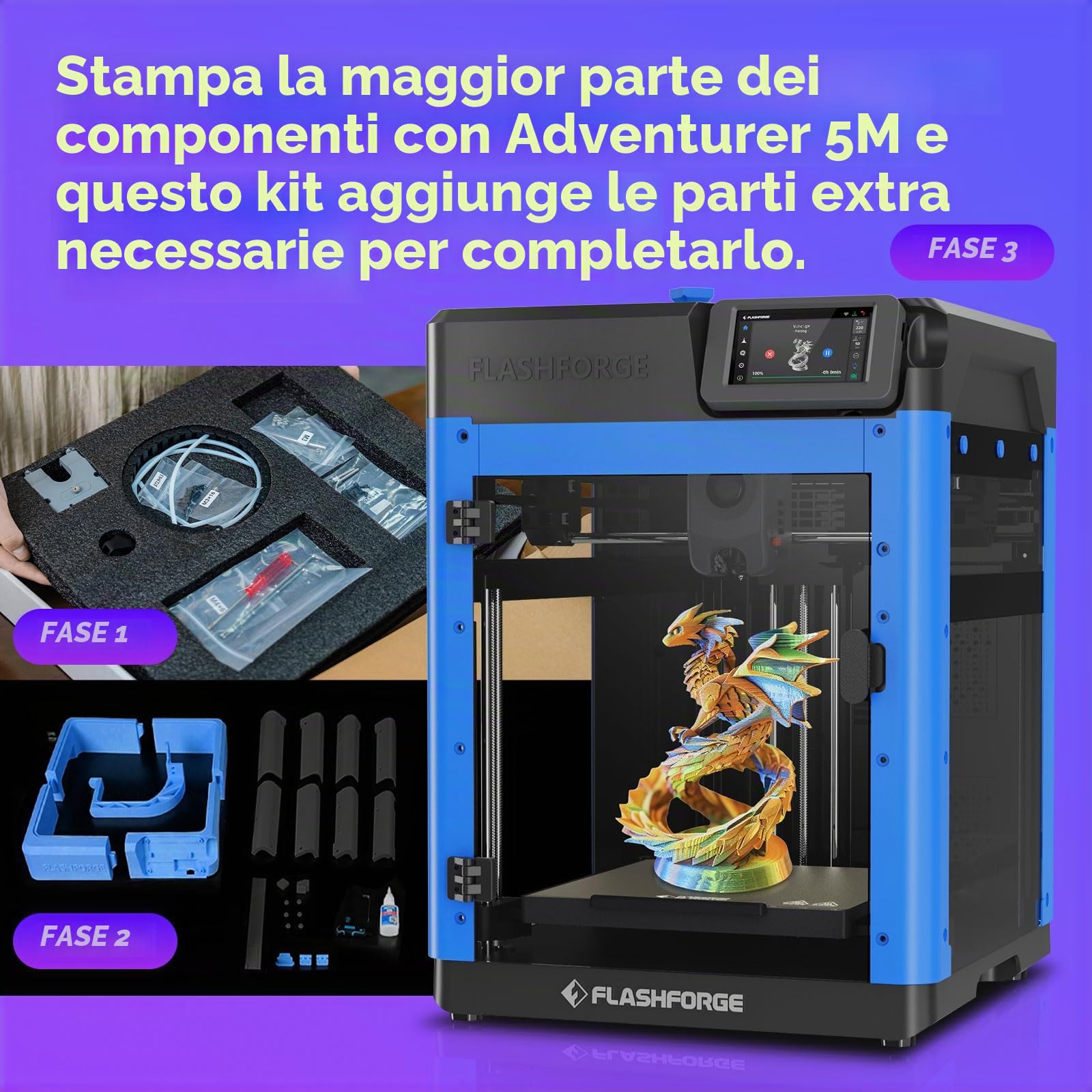 FlashForge Kit Cabina Professionale per Adventurer 5M - Montaggio Completo (Piastre/Viti/Guarnizioni) - Ottimizzato per ABS/ASA/PC - Riduzione Deformazioni Termiche