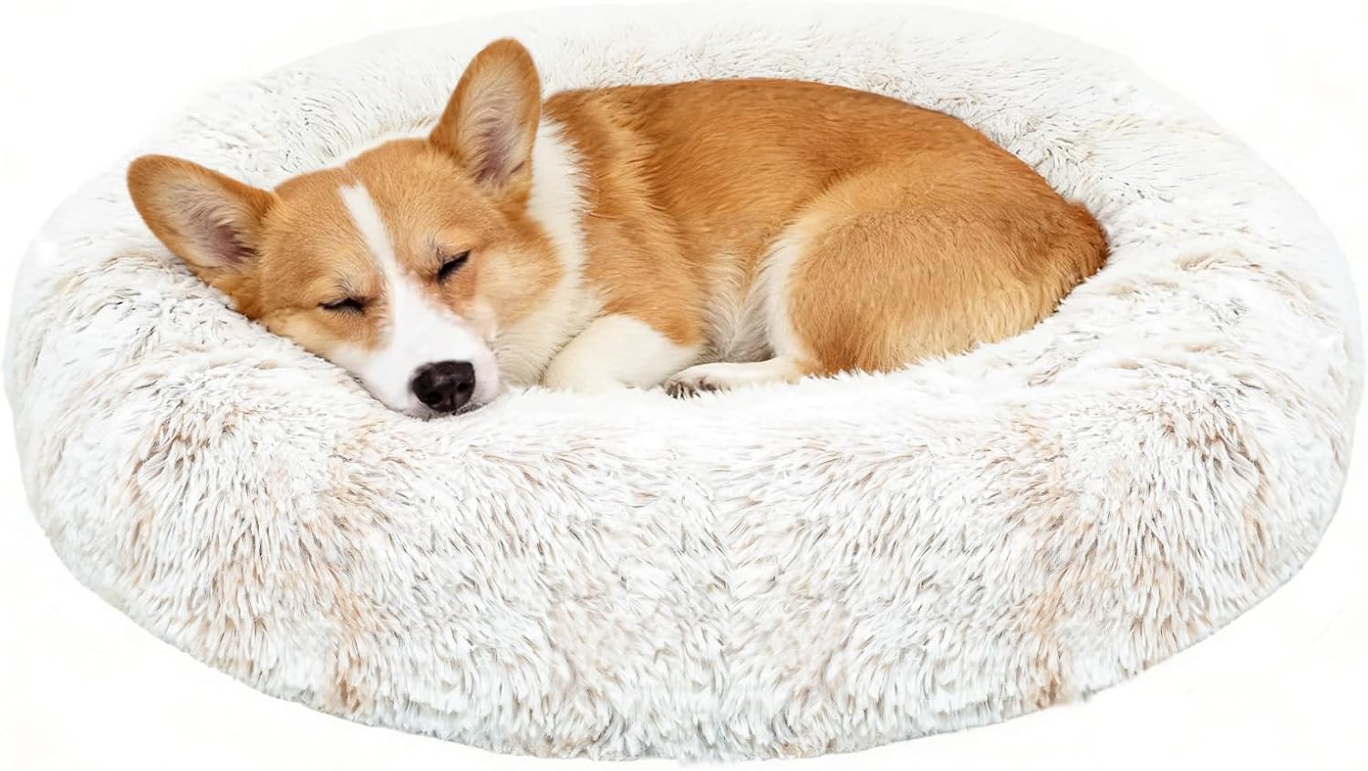 JOYELF Donut Dog Bed Cat Bed for Large Dogs, Calming Pet Bed Ultra Soft Faux Fur Cuddler Round Self Warming Sleeping Bed for Dogs and Cats