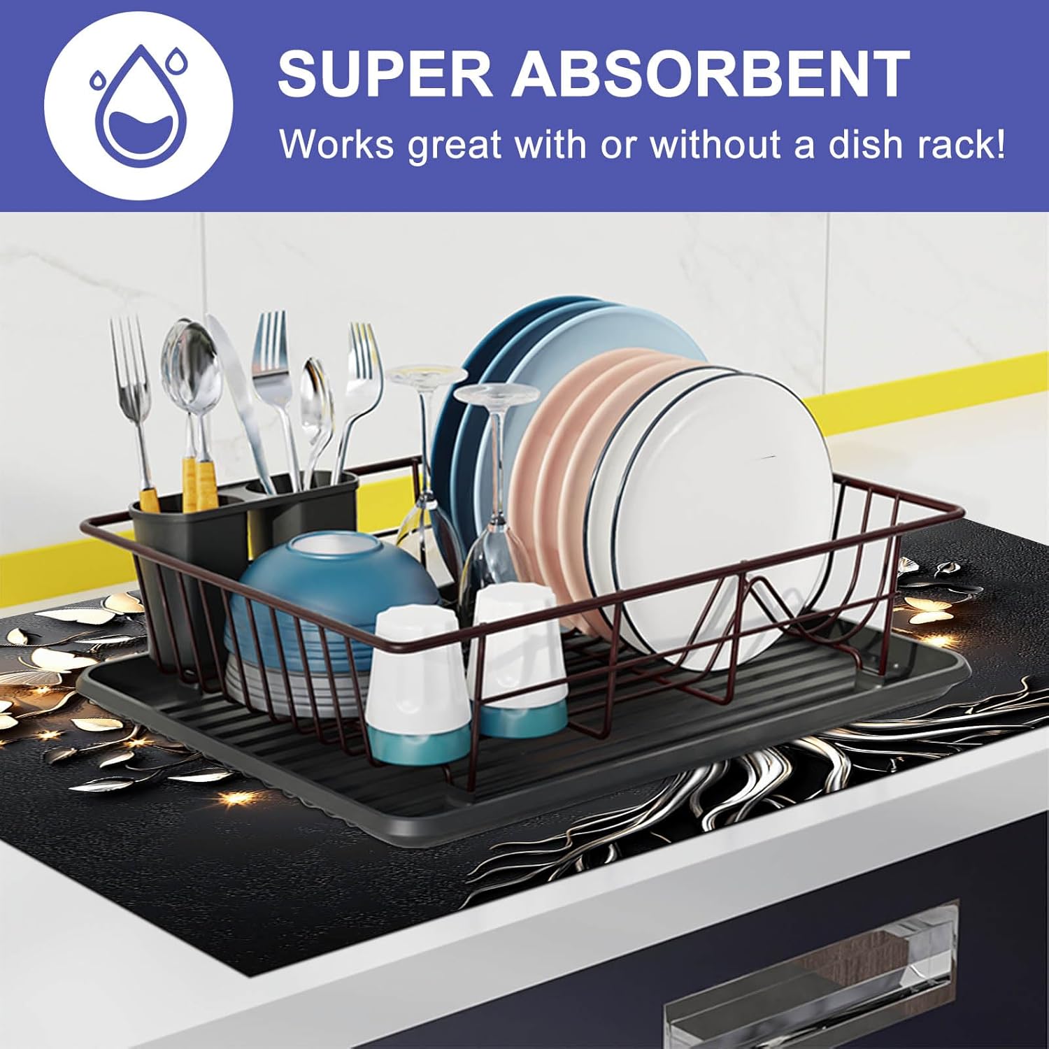 HOMETITUTE Silver Butterfly Tree Stove Top Cover for Electric Stove Decorative 28x20 Inch Diatomite Cooktop Protector Countertop Mat with Glowing Metallic Design Stovetop Covers for Modern Kitchens