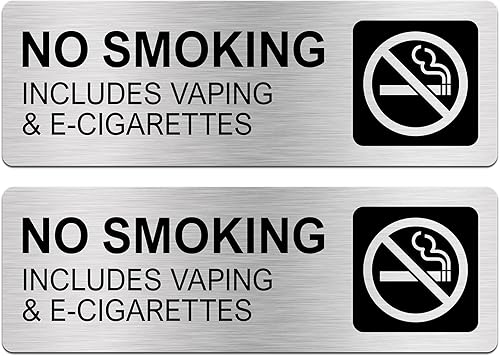 Señales de no fumar para negocios, señales de no vapeo, aluminio cepillado de 9 x 3 pulgadas, impermeables, autoadhesivos para oficinas,