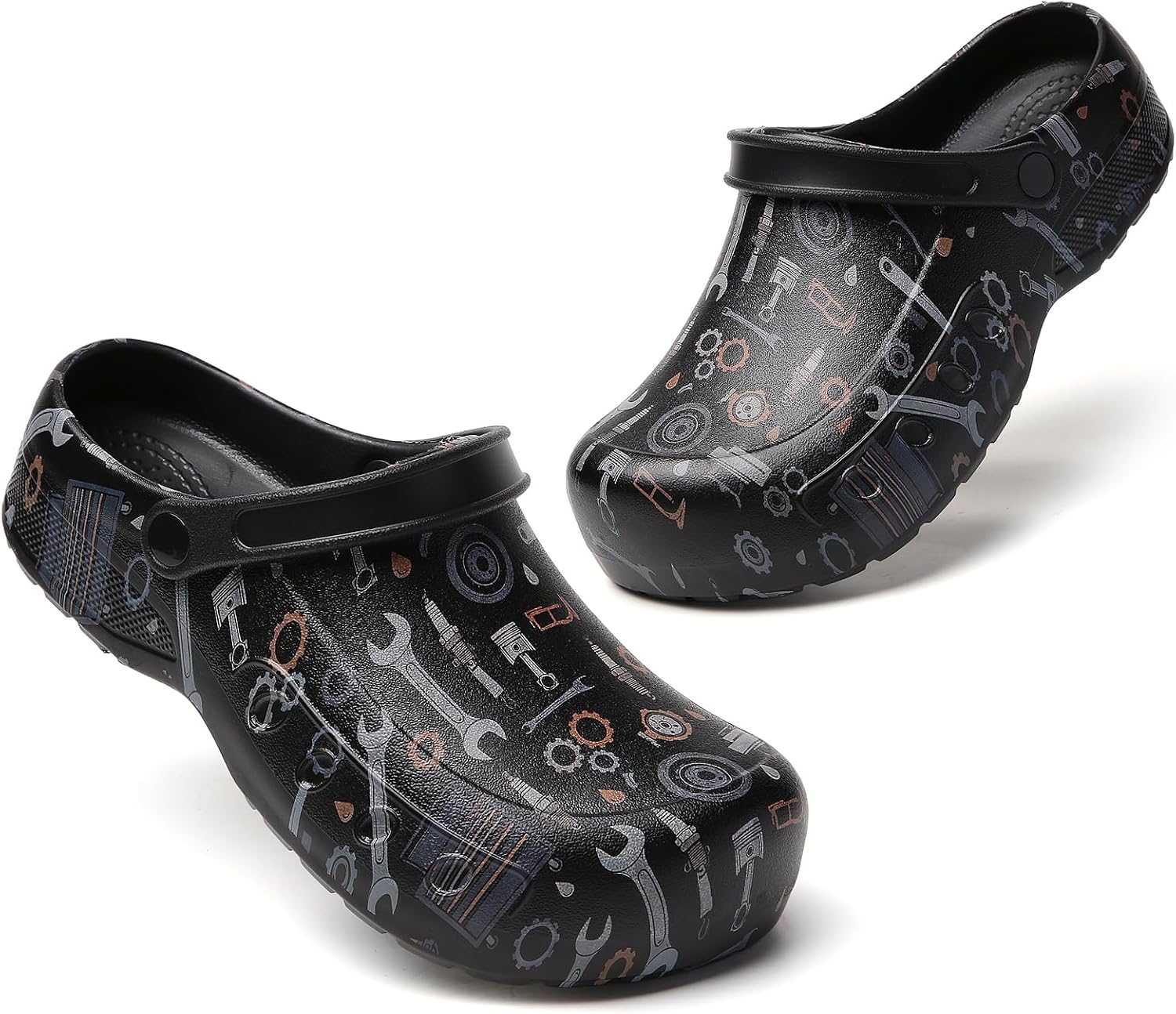 MEIAGDT Men's Chef Clogs, Non-Slip Safety Shoes, Waterproof and Oil Resistant, Adjustable Straps, Suitable for Restaurant, Kitchen, Nursing Work, Garden Clogs for Catering Cooking.