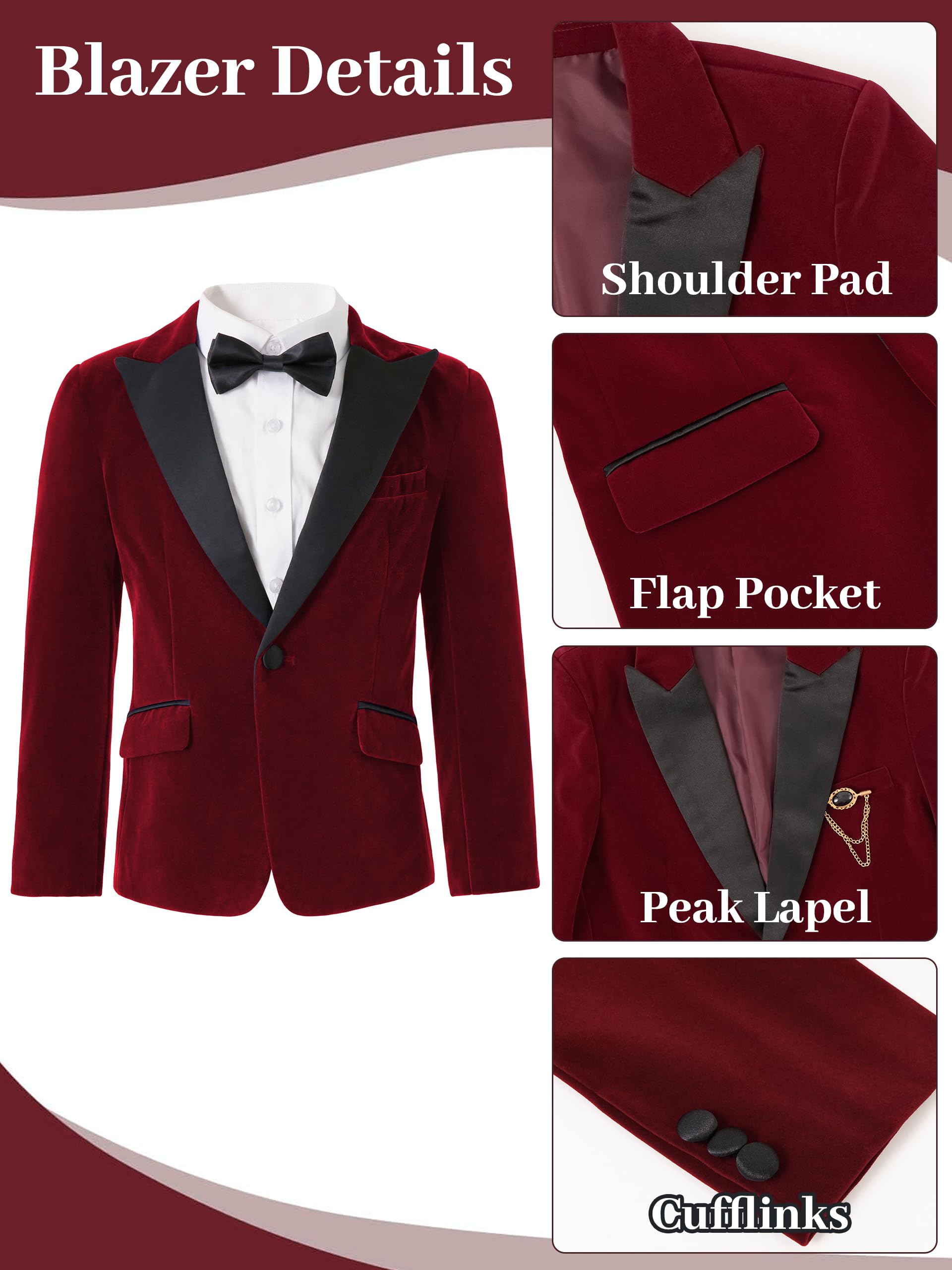 LOLANTA Jungen Samtanzug 4-teiliges Kinderanzug-Set Festanzug Smoking mit Blazer Hose Hemd Fliege