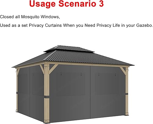 Miniatura 10 de Garden Sunny 2 paneles de 10 x 10 pies, cortinas universales de repuesto para glorieta de privacidad, cortinas de sombra, protección de paredes