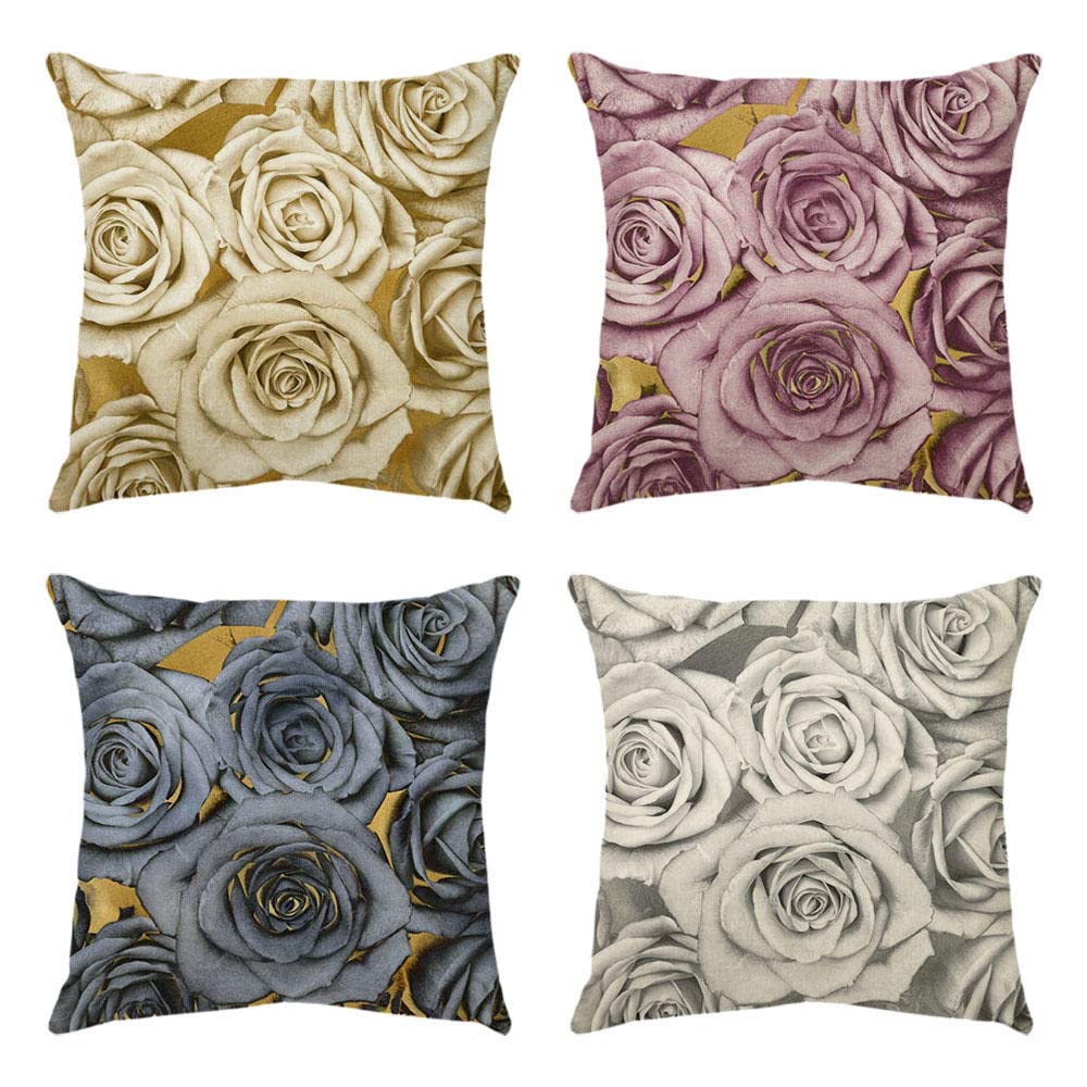 4 Piezas Funda de Almohada 65x65cm Rosa Multicolor Fundas de Cojín Terciopelo Sencillo y Decorativo para Sofá Camas Dormitorio Coche Lino Cojines Throw Pillow Covers （26x26in）