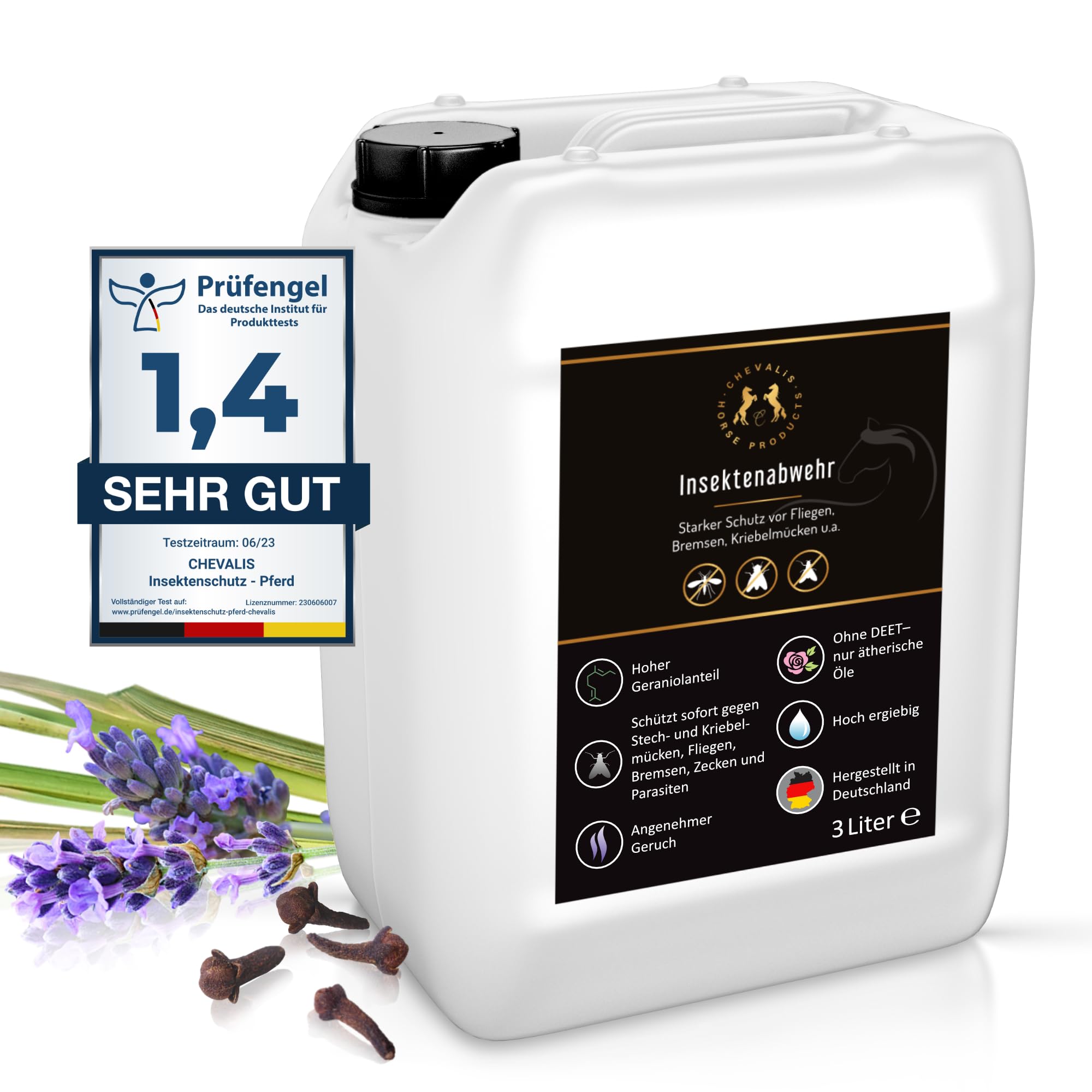 CHEVALIS Fliegenspray & Insektenschutz Pferd 3L Kanister, Für Pferd und Reiter, Sofortiger Schutz gegen Bremsen, Fliegen, Kriebelmücken, Zecken, Alt bewährtes Rezept mit ätherischen Ölen und Geraniol