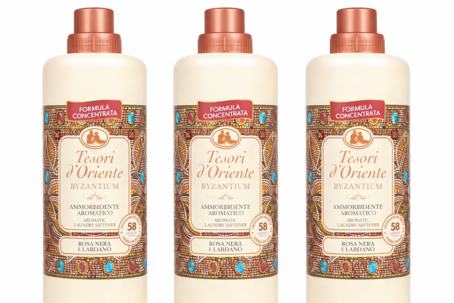 Tesori d’Oriente Byzantium Weichspüler – 3er Pack – je 1160 ml – TOTAL 3480 ml – Rosa Nera & Labdano – Konzentrierter Duftweichspüler – Lang anhaltender Duft Veltao Set