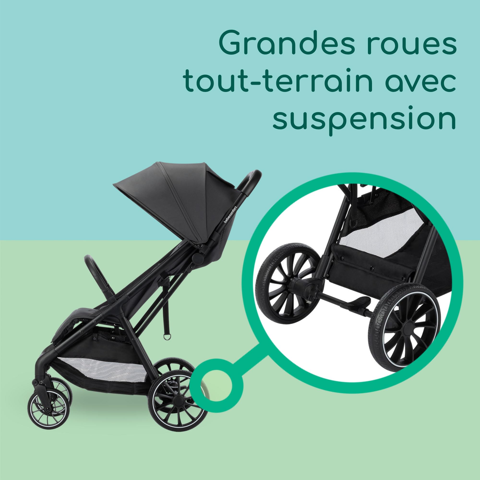 Bebeconfort Artic, Poussette Position Allongée, 0-22 kg, Mineral Graphite | Poussette Canne Compacte et Confortable, Dès la Naissance, Roues Tout-Terrain, Pliage à Une Main, Grand Panier 5 kg