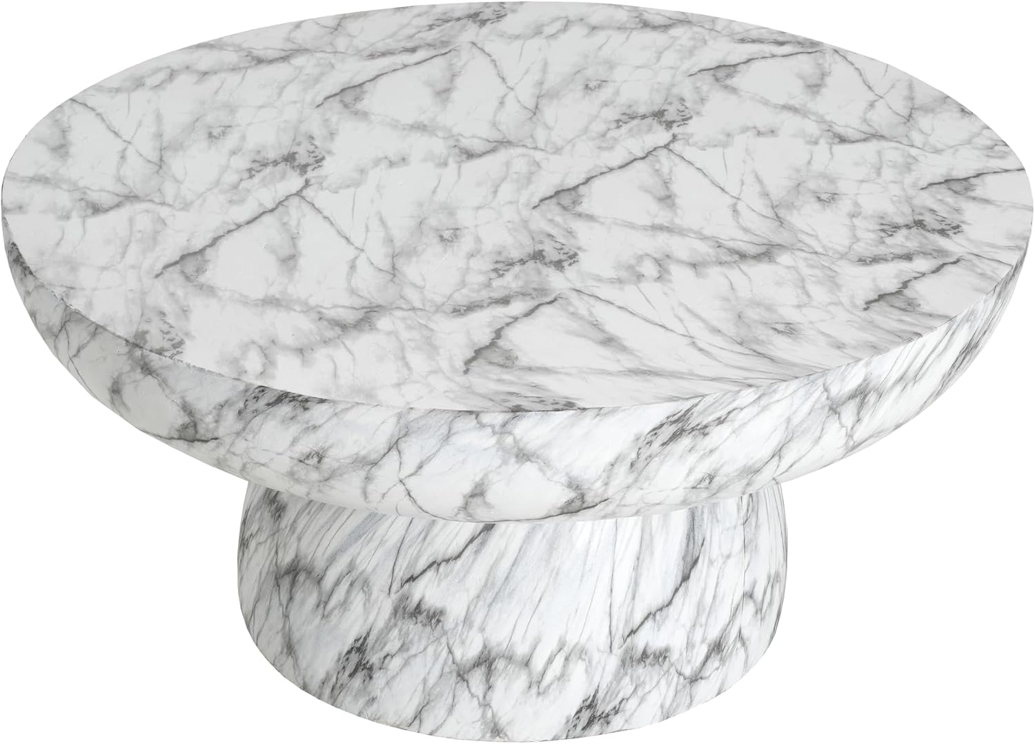 Christopher Knight Home Patsy Modern Lightweight Concrete Coffee Table, Indoor and Outdoor Round Top Accent Table, MGO Sofa End Table with Pedestal Base, No Assembly Needed, White Marble Finish
