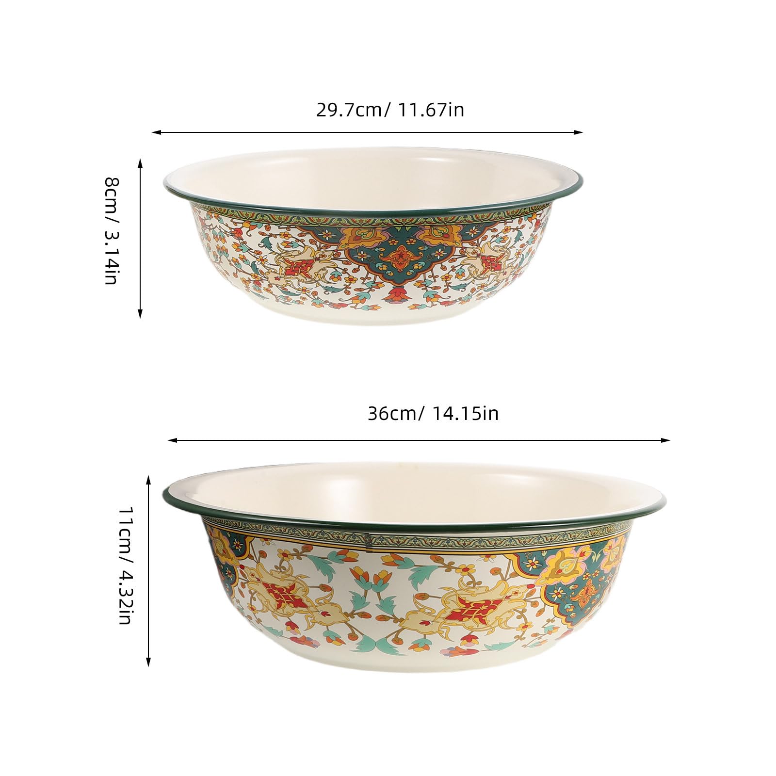 Zerodeko Juego de 2 cuencos de esmalte retro para mezclar, cuencos grandes y pequeños para servir ensalada, placa de metal esmaltada vintage irrompible para cocina, repostería y elaboración de pan.