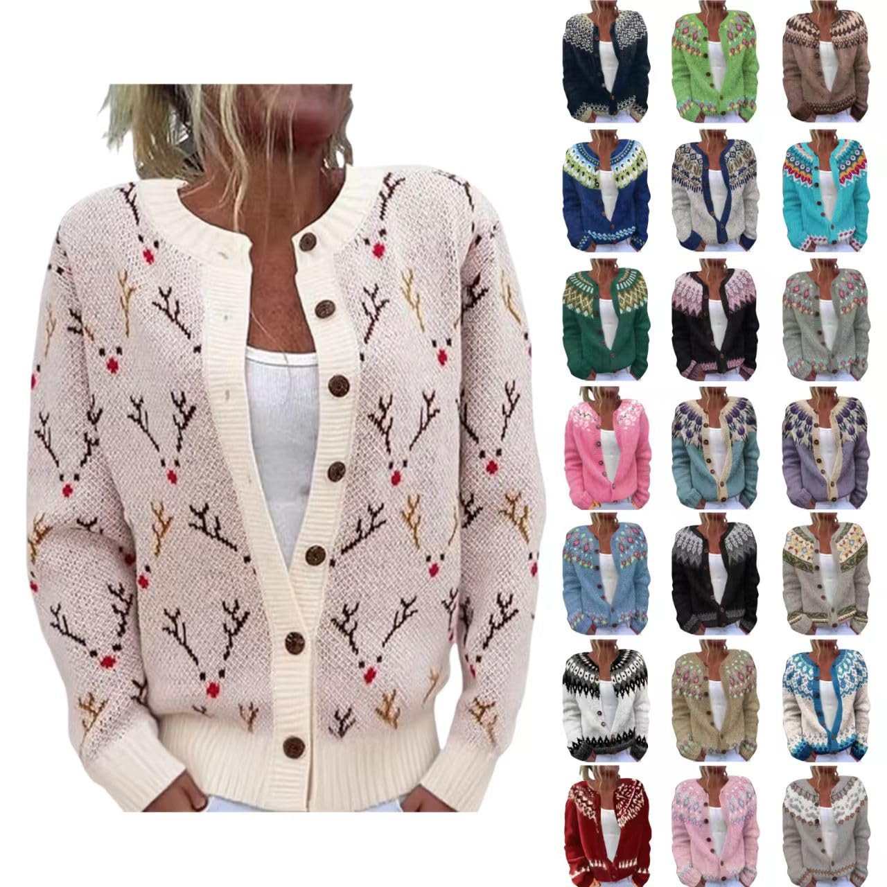 Cardigan Sweaters for Women Trendy Button Up Vinatge Fair Isle Cardigans Fall Winter Lightweight Knit Argyle Sweater