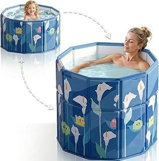 Faltbare Badewanne Blau 70 cm, Faltbarer Rand "Step-in" Eingang für Senioren & Kinder, nach innen klappbar, tragbare Eisbadewanne & heißes Bad, klappbarer Badewannen, tragbare Badewanne für Erwachsene