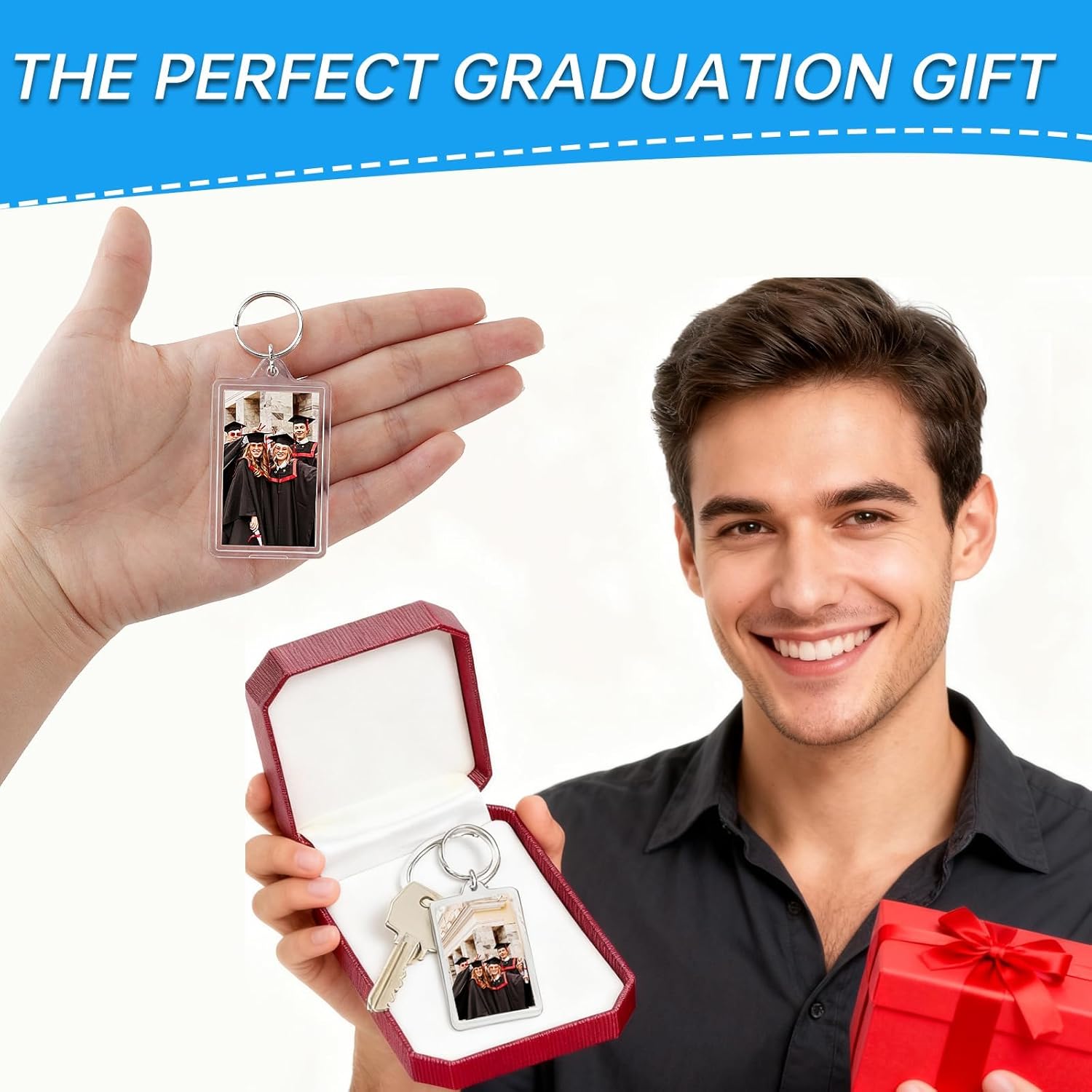 Mini Photo Strip Keychain - Clear Acrylic Double-Sided FramePersonalized DIY Keepsake for Backpacks Keys