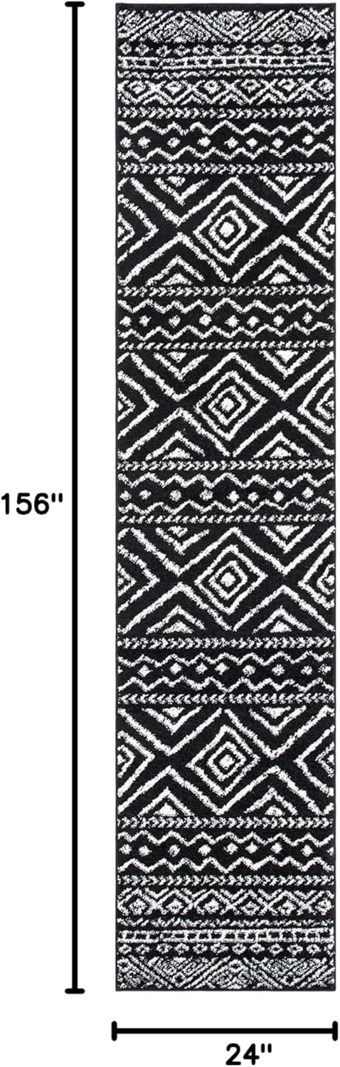 SAFAVIEH Tulum Collection Runner Rug - 2' x 13', Black & Ivory, Moroccan Boho Distressed Design, Non-Shedding & Easy to Clean, Ideal for Living Room, Hallway, Foyer, Bedroom (TUL267Z)