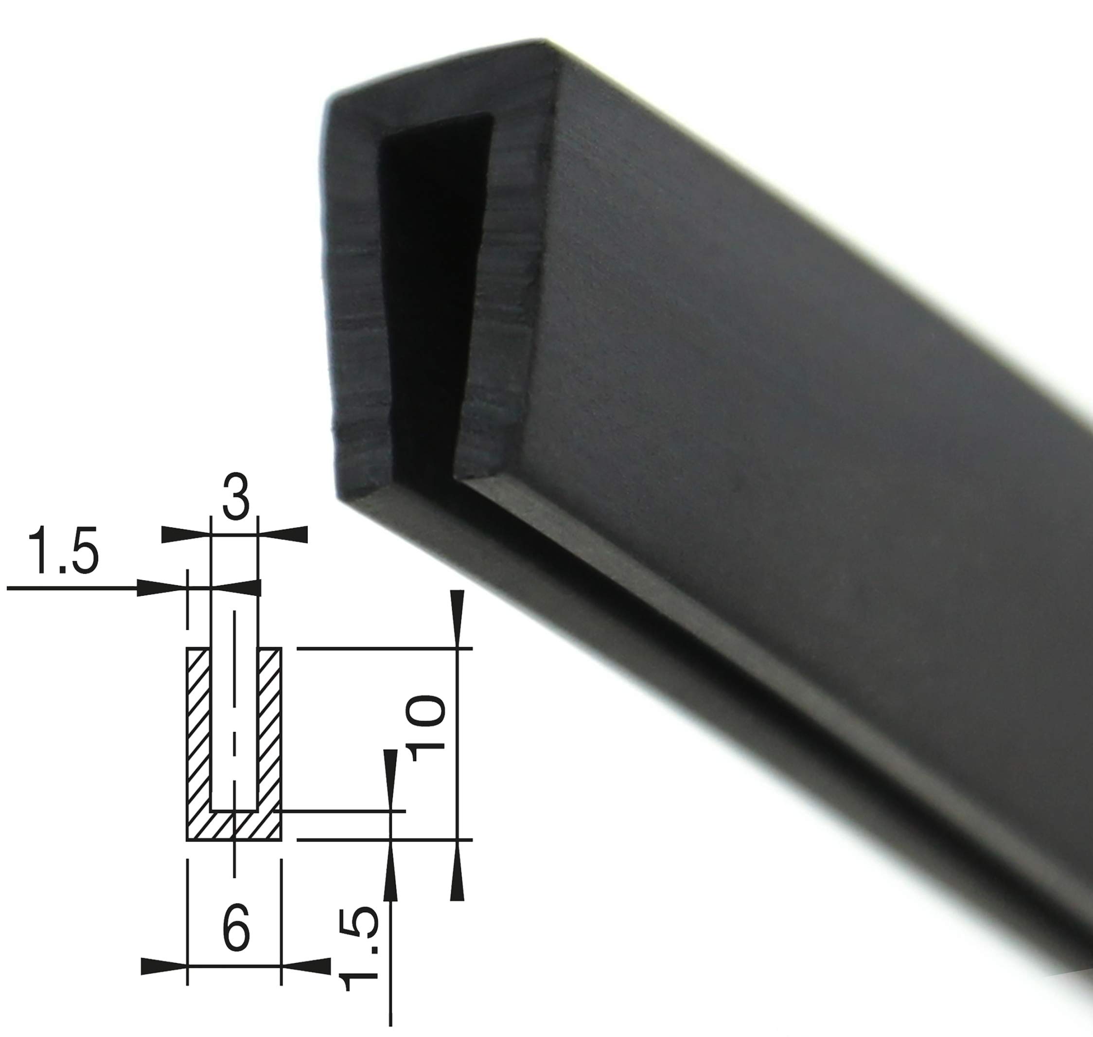 SMI-Fassungsprofil V2 für 3mm aus EPDM Vollgummi Schwarz widerstandsfähiger Kantenschutz für Scheiben, Fenster, Blech U-Profil, U-Gummiprofil, U-Form (20 m)