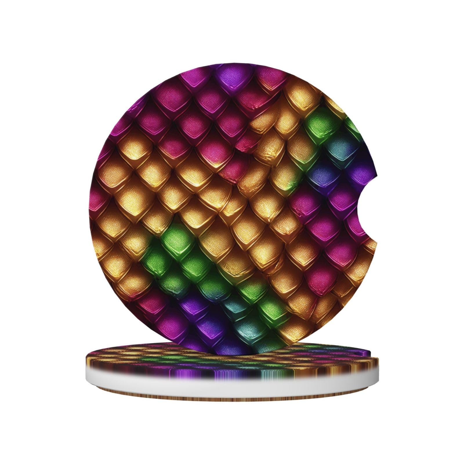 Dragon Scale in Rainbow Colours Ceramic Coasters,2pcs