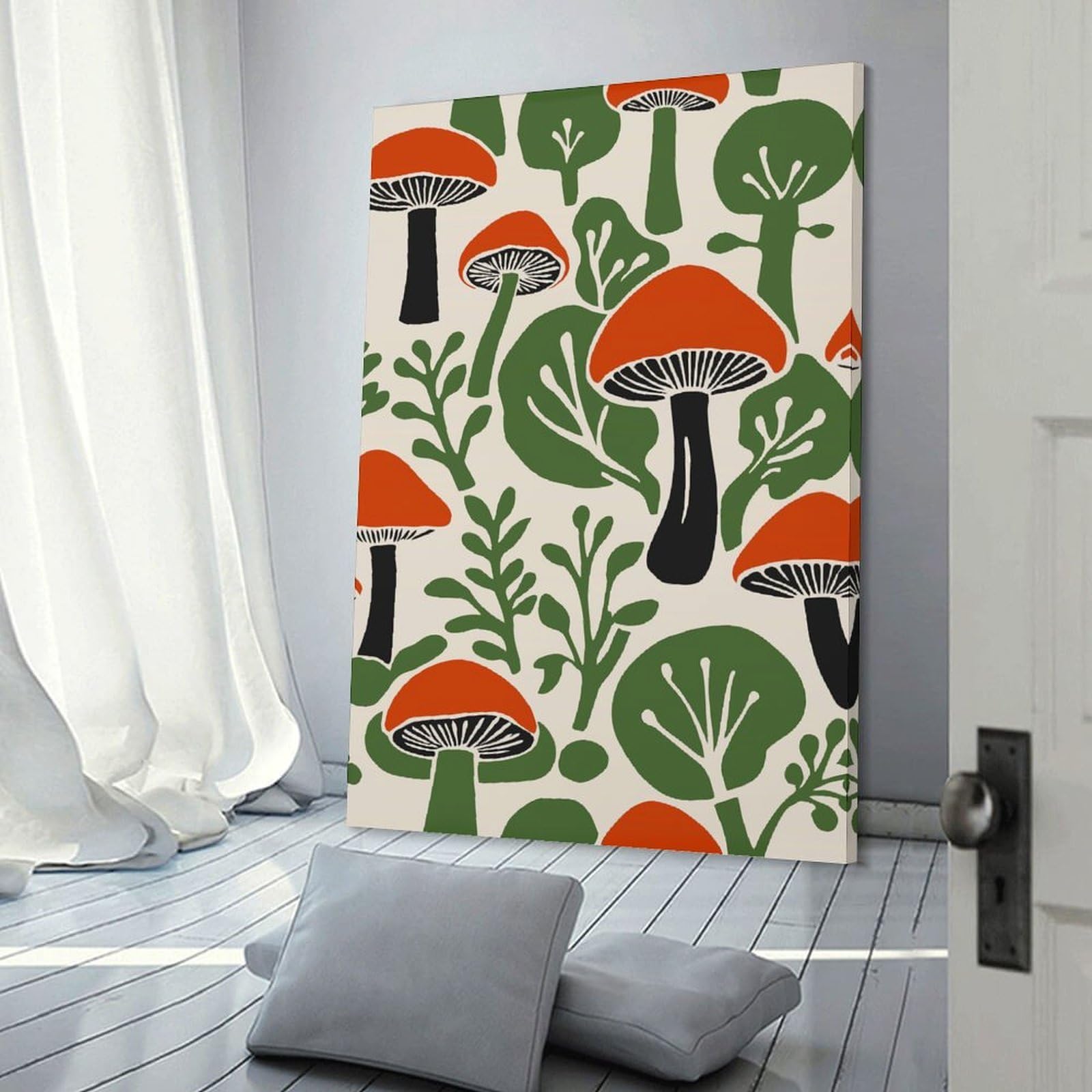 Junmoney Red Mmuhsrooms Wall Art Print, 16x24inch(40x60cm), for Wall Displays, Bedrooms Or Room Updates, A Versatile Canvas Print for Layering