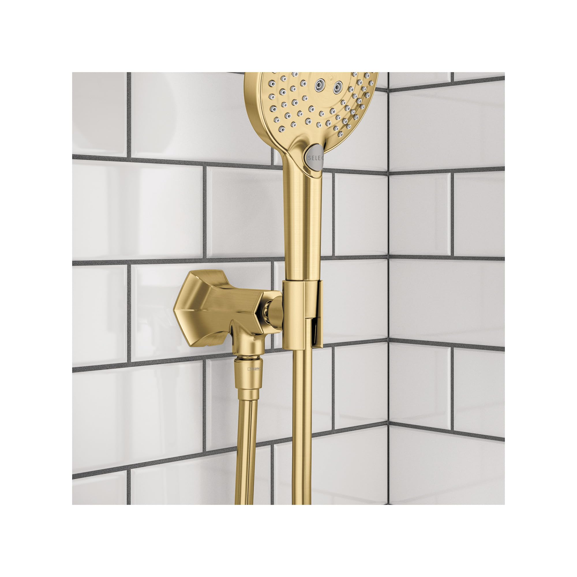 Hansgrohe Locarno Wandabgang 04839250 – Gebürstete Gold-Optik, Art-Deco-Design, Für Handbrausen (1/2 Zoll Gewinde)