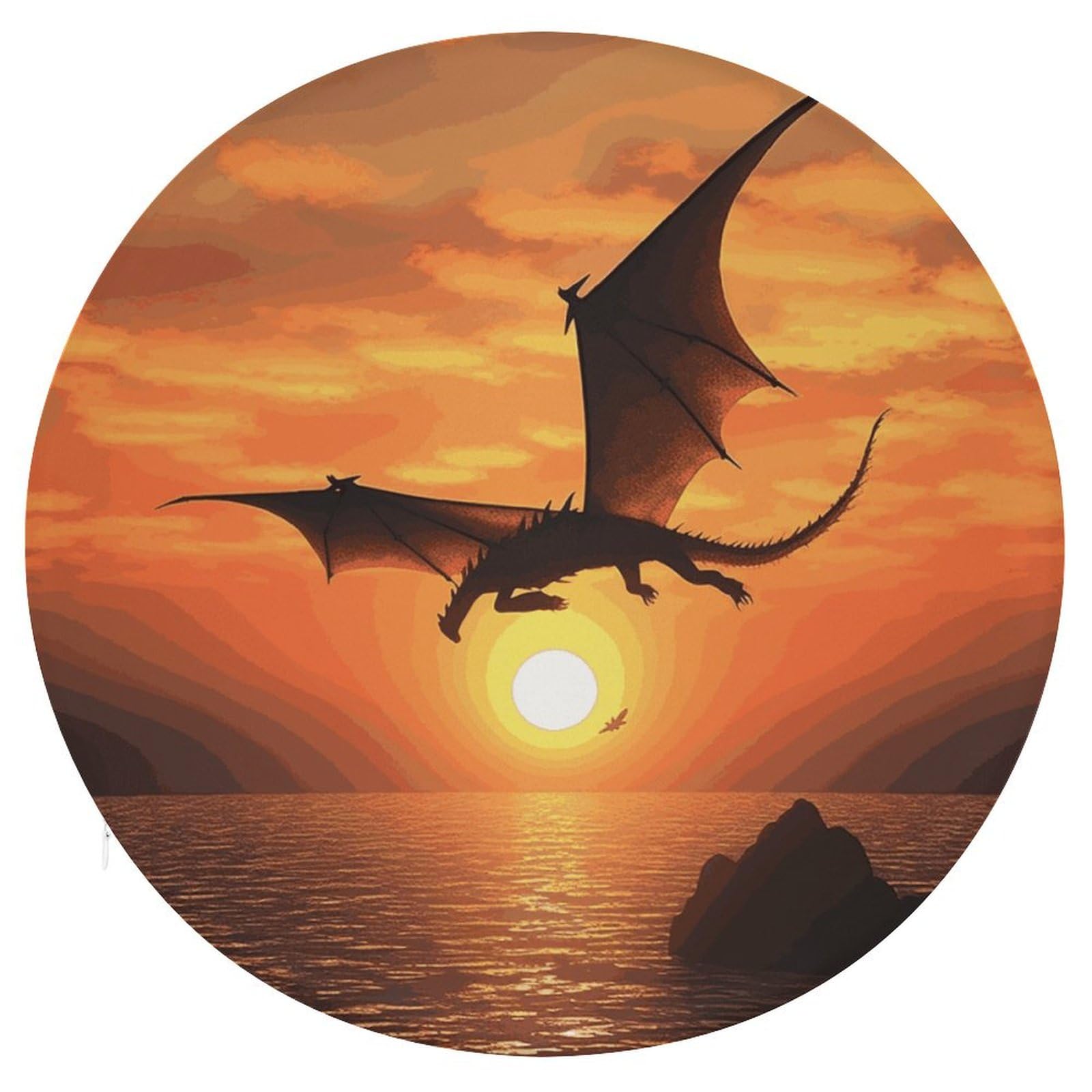 Coussin de sol de méditation rond 39cm en mousse à mémoire de forme dragon