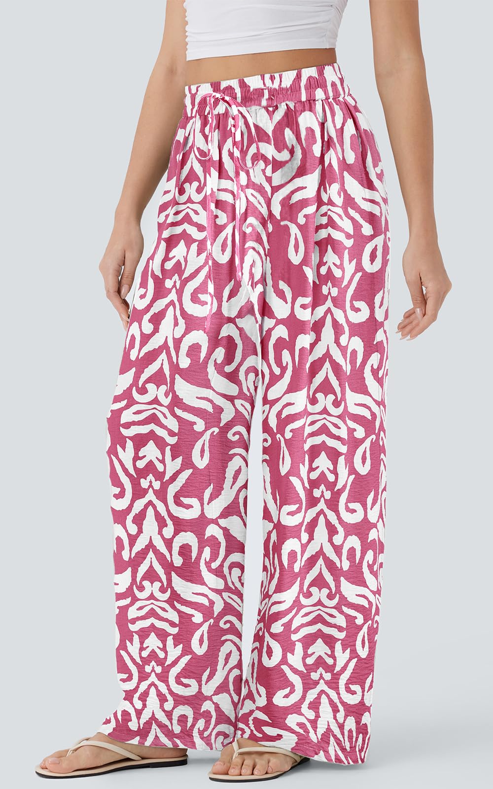 PRETTYGARDEN Womens Pants Elastic Waist Floral Lightweight Palazzo Pants for Women Casual Lounge Wide Leg Pants Woman