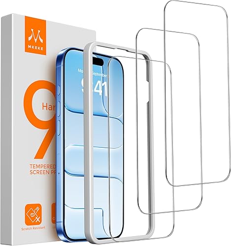 Mkeke Protector de pantalla para iPhone Air, paquete de 3 unidades de vidrio templado [dureza 9H] [protección contra caídas de grado militar] [tacto